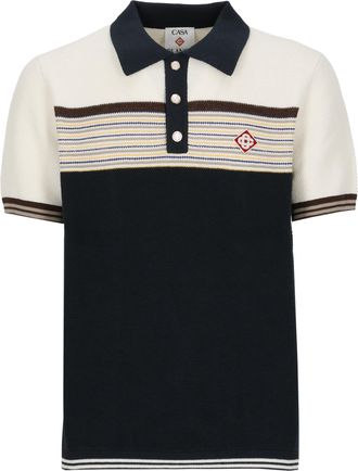 Casablanca Blue Color-Block Cotton-Wool Polo Shirt