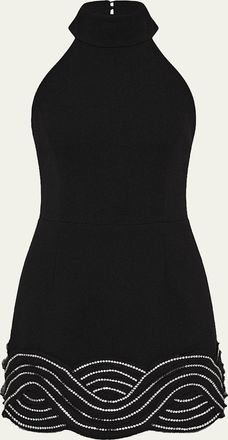 Rebecca Vallance Bellatrix Low-Back Rhinestone Halter Mini Dress