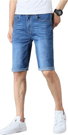 Generic Mens Original Slim Fit Stretch Denim Shorts - Cotton, Heavy-Duty, Plain Design with Zip Fly & Belt Loops, Classic Designer Half Jeans for Boys, Ideal 
