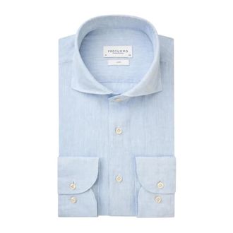 Profuomo Heren, Overhemden, Blauw, Maat: XL Linnen