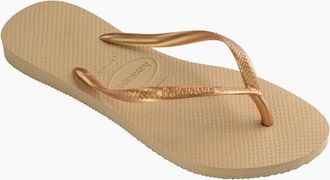Havaianas Womens Slim Dark Brown Metal Flip Flops - Cream - Size: 7/6.5/6