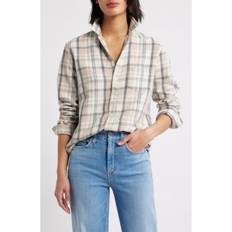 Frank & Eileen Eileen Relaxed Button-Up Shirt in Cream/Sand/Grey Plaid at Nordstrom, Size X-Large