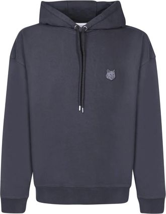 Maison Kitsun&eacute; Oversized Hoodie met Stoere Voskop Patch - Heren - Hoodies - Zwart - S - Katoen - Hoodies & sweatvesten