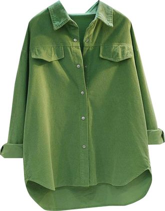 Generic Corduroy Shirts for Women UK Sale Clearance Button Down Shirts Loose Fit Roll Up Long Sleeve Tunic Top Casual Blouse Tee Ladies Tops Fall Winter Cloth