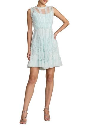 Mac Duggal Sleeveless Ruffle High Neck Mini Dress in Aqua at Nordstrom, Size 12