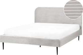 Beliani Cama Con Somier Tapizado De Pana 160 X 200 Cm Gris Claro Flayat