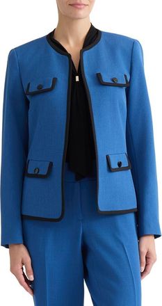 Kasper Framed Open Front Stretch Crepe Jacket in Blue Night/black at Nordstrom, Size 12