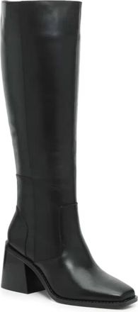 Vince Camuto Womens Vince Camuto Seshon Boot Black Leather Knee High Block Heel HAWK1923