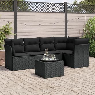 vidaXL Vidaxl - Set De Sof&aacute;s De Jard&iacute;n 6 Piezas Y Cojines Rat&aacute;n Sint&eacute;tico Negro
