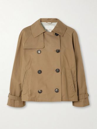 Max Mara Trench Doppiopetto Cropped In Gabardine Di Misto Cotone Tesoro - Marrone