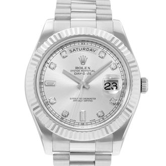 Rolex Pre-owned Rolex Day-Date Ii Automatic Chronometer Diamond Silver Dial Mens Watch 218239 SDP