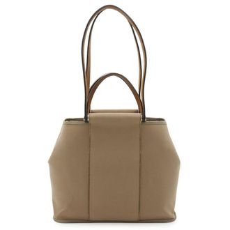 Herm&egrave;s Beige Toile Officier Leather Handbag Shoulder Bag Tote Bag (Pre-Owned)