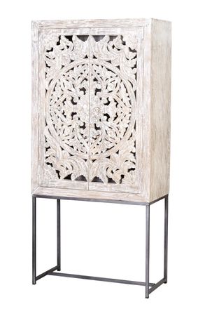 Giner&Colomer Vitrina madera mango patas metal blanco y gris envejecido