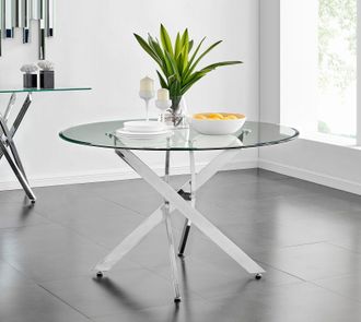 Furniturebox Novara 120cm Round 6-Seater Glass & Metal Starburst Dining Table in Silver