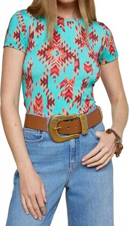 L'agence Ressi Fitted Tee In Pool Blue Multi Ganado Print