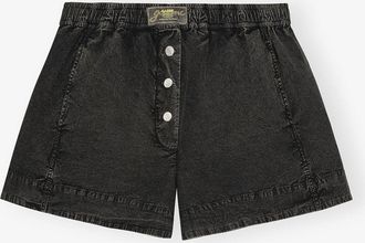 Ganni Black Washed Cotton Shorts - Size 32 Elastane