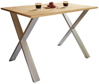 ebuy24 Mesa De Comedor De Madera Vcm Premium Al. 76 X An. 140 X P. 50 Cm Mesa De Comedor De Cocina Mesa Xona X Blanco (plata / Roble De Miel)