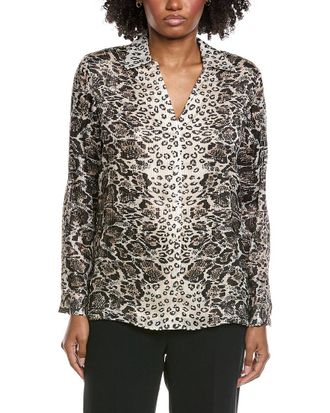 Elie Tahari Collar Deep V-neck Silk-Blend Blouse