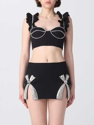 Area Top cropped Area in cotone con strass e rouches