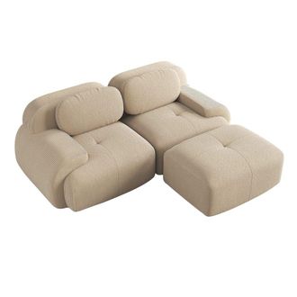 Urban Meuble Sof&aacute; rinconero modular en terciopelo beige con puf y reposabrazos
