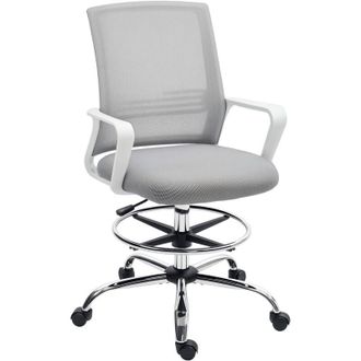 HOMCOM Draughtsman Chair, Mesh Ergonomic Drafting Chair, Grey