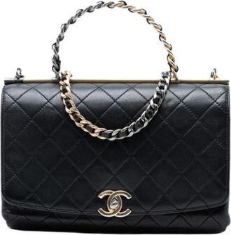 Chanel Pre-owned Quilted Lambskin Satchel - Dames - Vintage Handtas - Zwart - ONE Size - Leer - Vintage