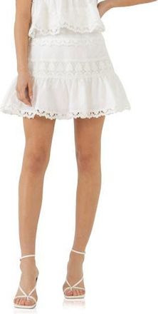 endless rose Lace Trim Cotton & Linen Miniskirt in White at Nordstrom Rack, Size X-Small