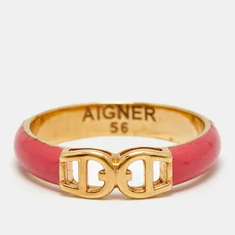 Aigner Logo Enamel Gold Tone Ring