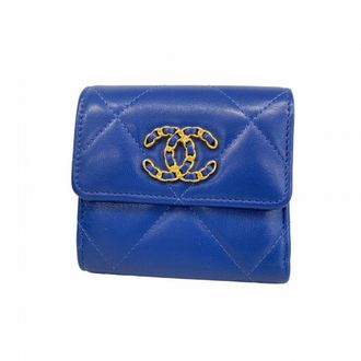 Chanel Blue Leather Wallet (Tri-Fold) (Pre-Owned)