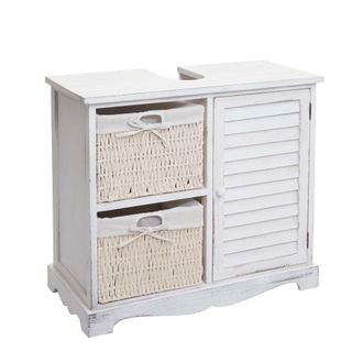 Hhg Nunca Usado] Mueble Bajo Lavabo Hhg 672, Lavabo De Ba&ntilde;o, Caj&oacute;n Cesta De Madera Maciza 60x65x31cm, Blanco Desgastado
