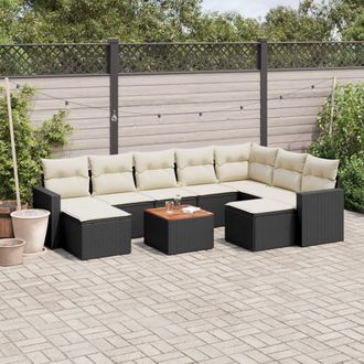 vidaXL Vidaxl - Set De Sof&aacute;s De Jard&iacute;n 10 Pzas Cojines Rat&aacute;n Sint&eacute;tico Negro