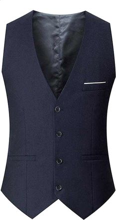 Generic Mens Formal Waistcoat - Mens Wedding Vest Plain Waistcoats Wedding Solid Colour Tuxedo Waistcoat Business Suit Vest with Pockets Mens Wedding Vests V-