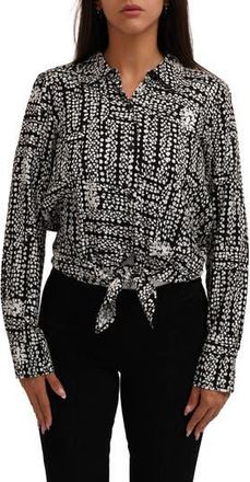 Sunny Leigh Long Sleeve Tie Front Button-Up Shirt in Tegan Dot at Nordstrom Rack, Size 3 X