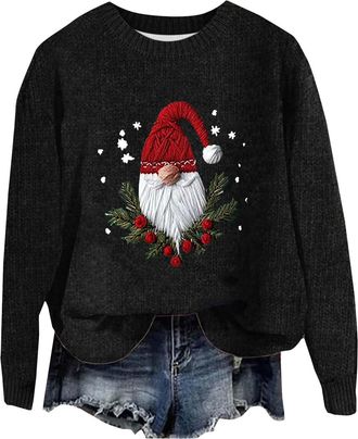 Generic Xmas Jumpers for Women Womens Xmas Jumper Santa Claus Jumpers Reindeer Sweatshirt Snowflake Basic Tunic Shirts Fairisle Fine Knit Long Sleeve Loose Ca
