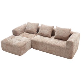 STILVORA Sof&aacute; Modular 3 Plazas En Chenilla Con M&eacute;ridienne, 2 Bolsillos Laterales Y 3 Cojines, Caqui