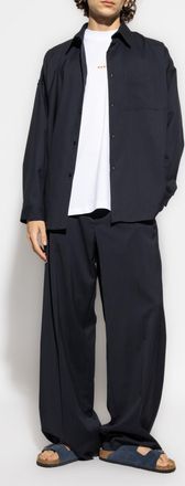 Marni Wool Shirt, Mens, Navy Blue