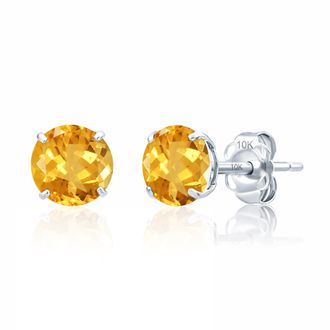 MAX + STONE 10k Yellow or White Gold 6mm Round Solitaire Gemstone Stud Earrings