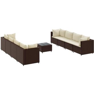 vidaXL Set Muebles De Jard&iacute;n 9 Piezas Y Cojines Rat&aacute;n Sint&eacute;tico Marr&oacute;n Vidaxl