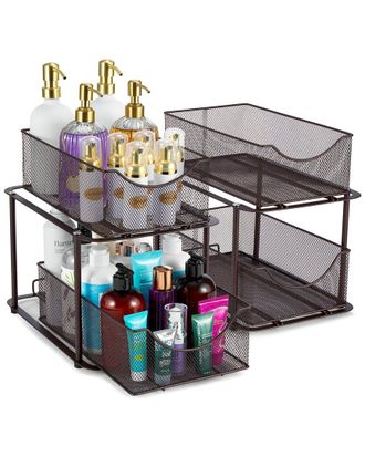 Sorbus Set Of 2 Mesh 2 Tier Brown Under Sink Organizers