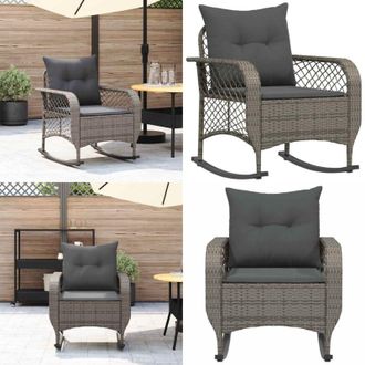 vidaXL Sedia a Dondolo da Giardino con Cuscini in Polyrattan Grigio - Seduta da esterno - Cuscino da seduta