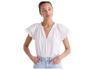 Vineyard Vines Adare Eyelet Top Womens Blouse White Cap : MD, Cotton