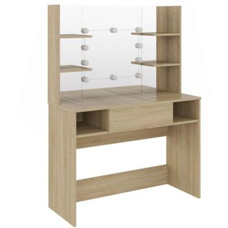 vidaXL Vidaxl - Tocador De Maquillaje Con Luces Led Mdf Roble 100x40x135 Cm