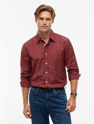 Tommy Hilfiger Mens Regular Fit Mini Check Shirt - Red - XXL