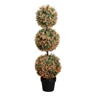 Nearly Natural 3-ft UV Resistant Autumn Triple Ball Boxwood Artificial Fall Topiary Tree with 30 Warm White LED Lights in Green at Nordstrom