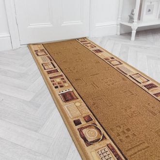 Runrug Hallway Runner Rug - Non-Slip, Hardwearing, 5.4mm - Jena in Beige | Size: 66 cm x 300 cm