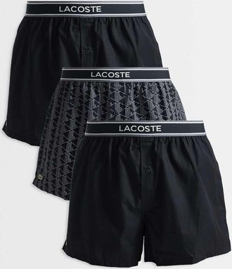 Lacoste Confezione da 3 boxer neri con monogramma e tinta unita-Nero