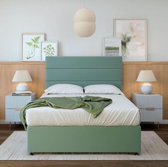 Bedmaster Plush Velvet Divan Base & Lined Headboard in Duck Egg Blue | Size: Small Double