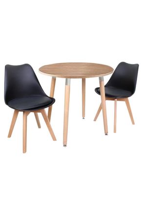 Life Interiors Round Lorenzo Dining Set with a Table & Chairs Set of 2 in Black