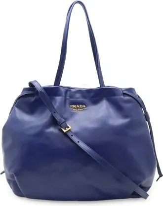 Prada Blue Leather Shoulder Bag Tote Bag (Pre-Owned)