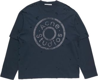 Acne Studios layered logo-print distressed T-shirt - Blue
